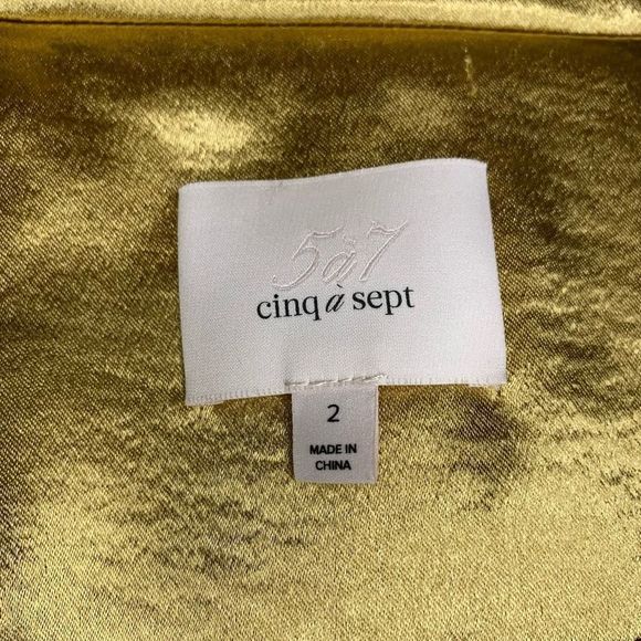 Cinq a Sept Satin Kylie Blazer Size 2 Small Metallic Gold Notched Lapel - Picture 11 of 12